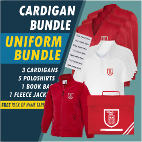 Bundle offer of 3 Cardigans, 5 poloshrts, 1 Fleece Jacket and a Book Bag! FREE name tapes
