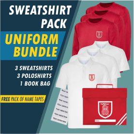 Bundle offer of 3 Sweatshirt, 3 poloshrts and a Book Bag! FREE name tapes